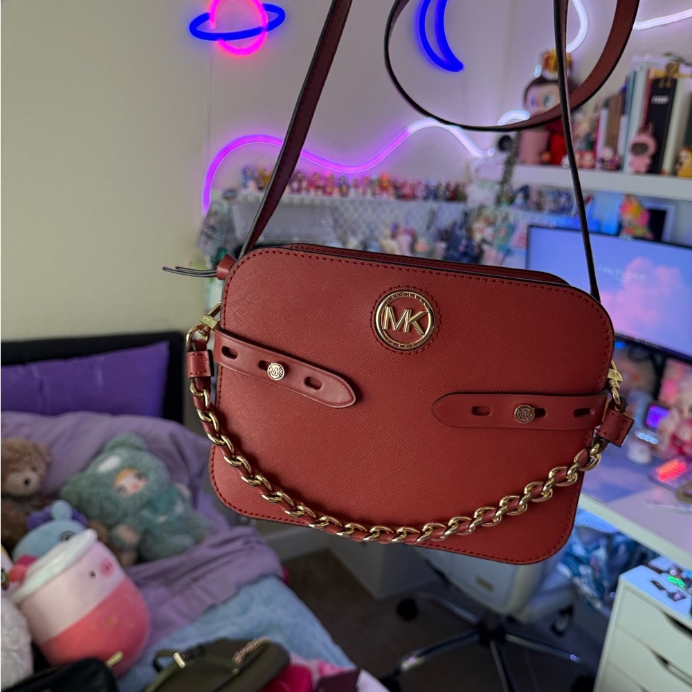 SOLD Michael Kors Burgundy Crossbody Bag with Gold Chain